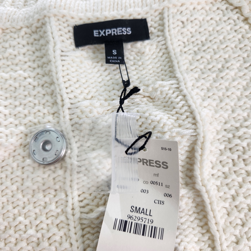 Express Women's Size S Small Sweater Cowl Neck Snap Button Cream 3/4 Sleeve 01 - Picture 14 of 14